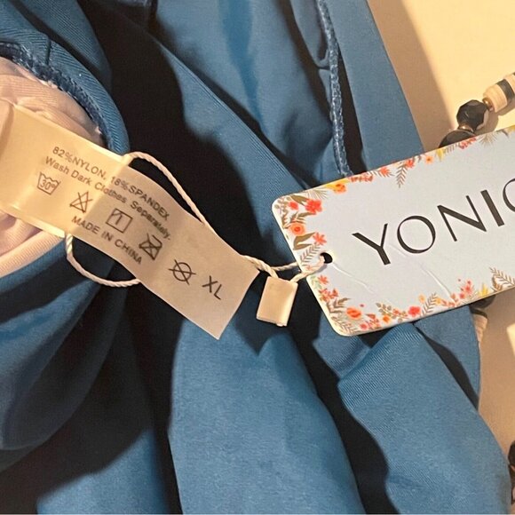 Yonique Women XL Blue Tankini Top Swimwear Loose Fit Full Coverage Adjustable - Picture 4 of 6